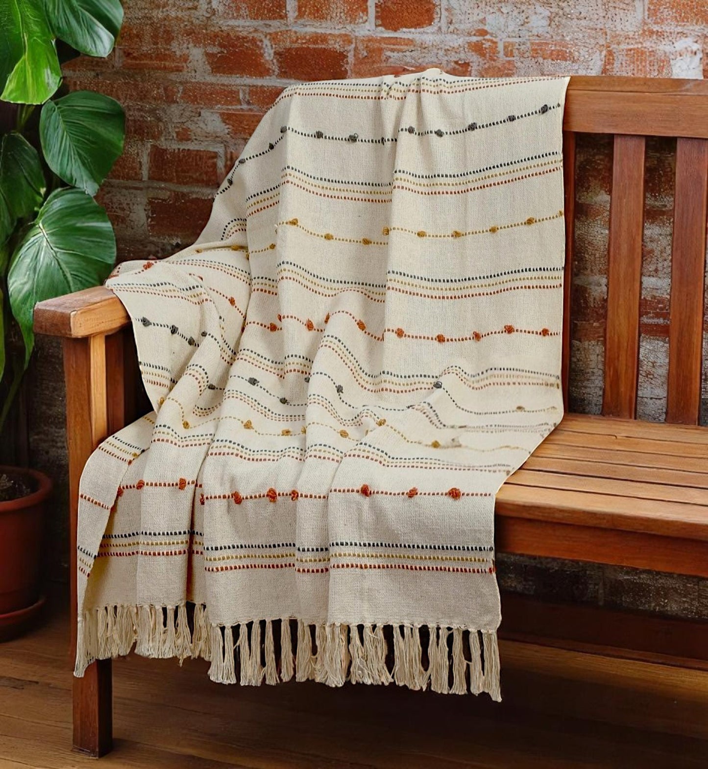CottonMulticoloredThrowWithTassels