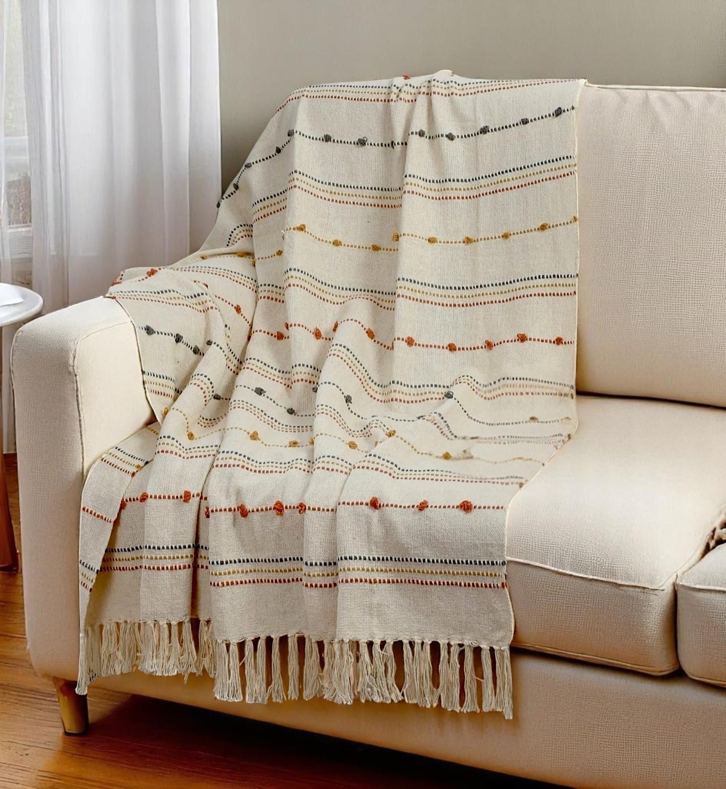 Cotton Multicolored Throw With Tassels square
