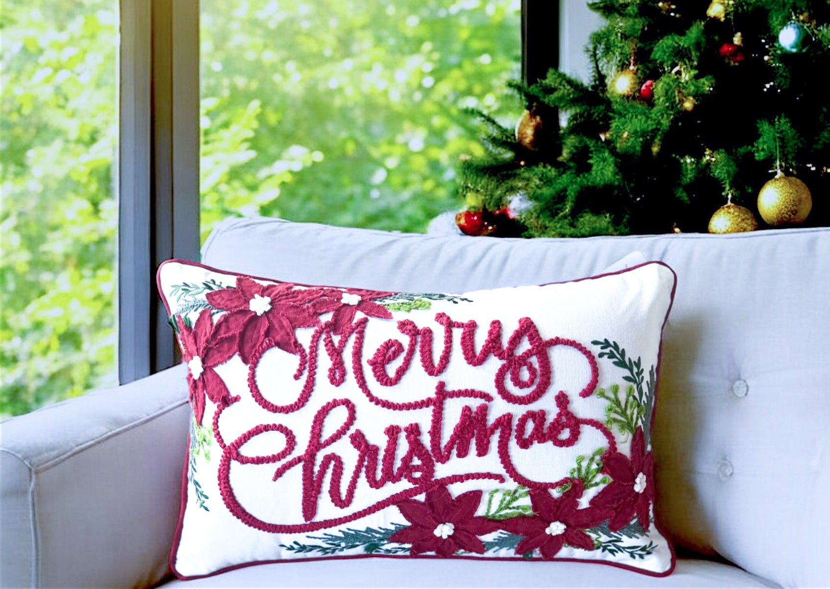 embroidered christmas throw pillow merry christmas