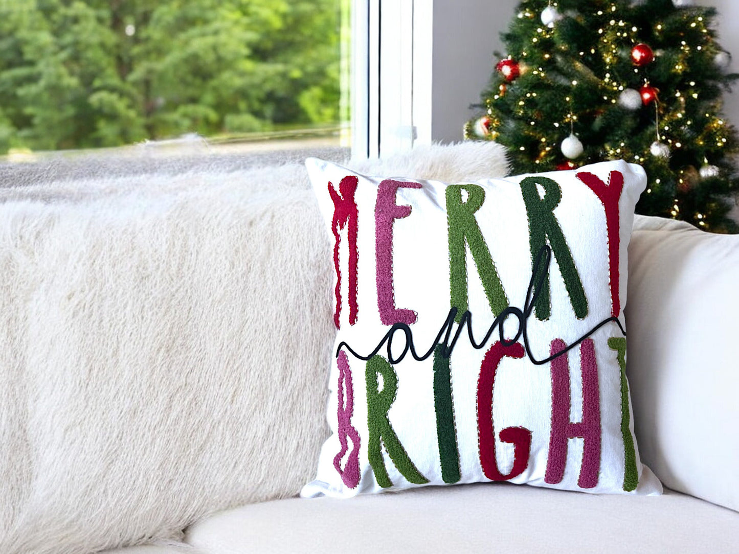 merry and bright christmas throw pillow cozy living room