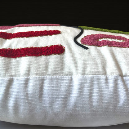 Merry and Bright Embroidered Christmas Themed Pillow