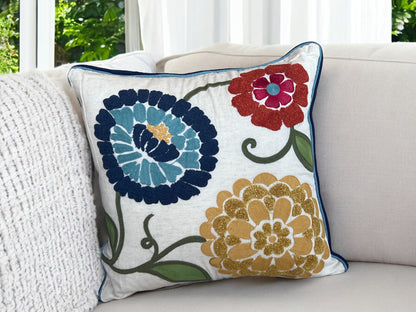 Floral Embroidered Throw Pillow - Home Decor Cushion 2024