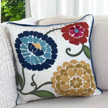 Decorative pillow with floral patterns on a couch