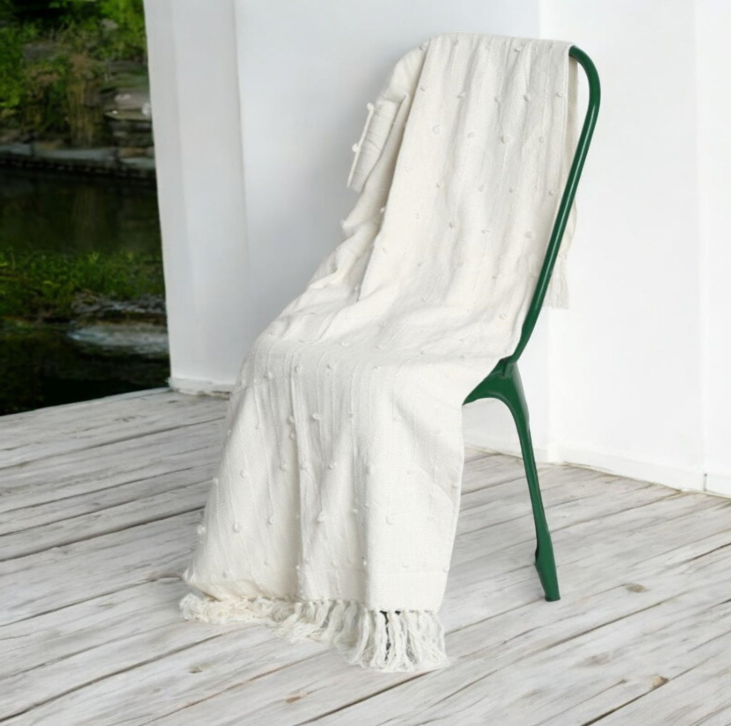 Hand Woven Ivory Throw Blanket - Elegant Wool Blanket 2024