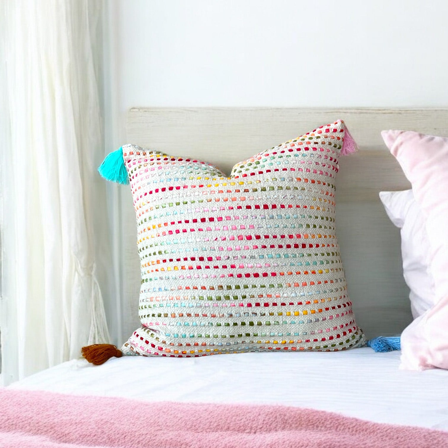 Woven Rainbow Speckled Cotton Pillow Cover - Delightful Cushion Cover