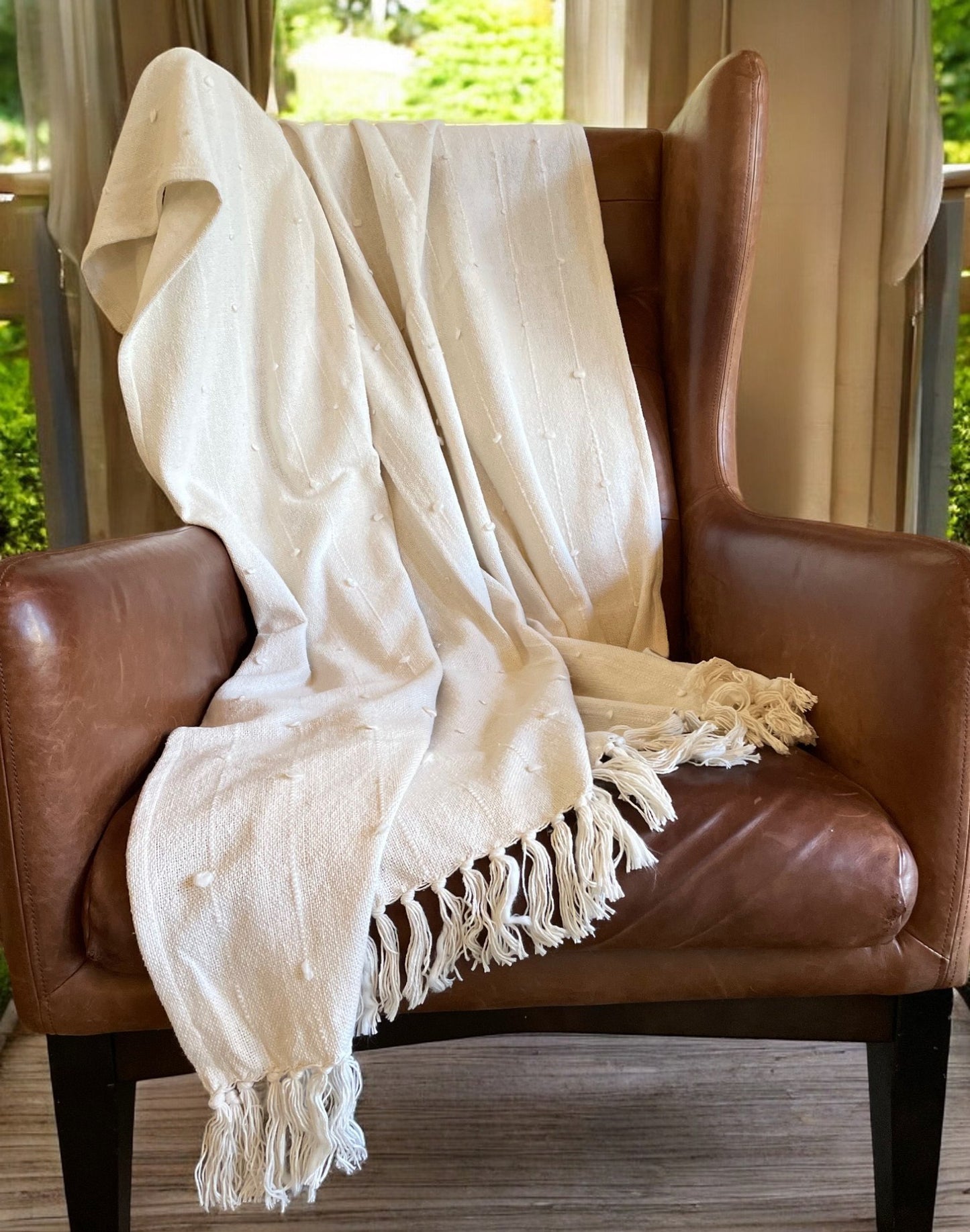 Hand Woven Ivory Throw Blanket - Elegant Wool Blanket 2024