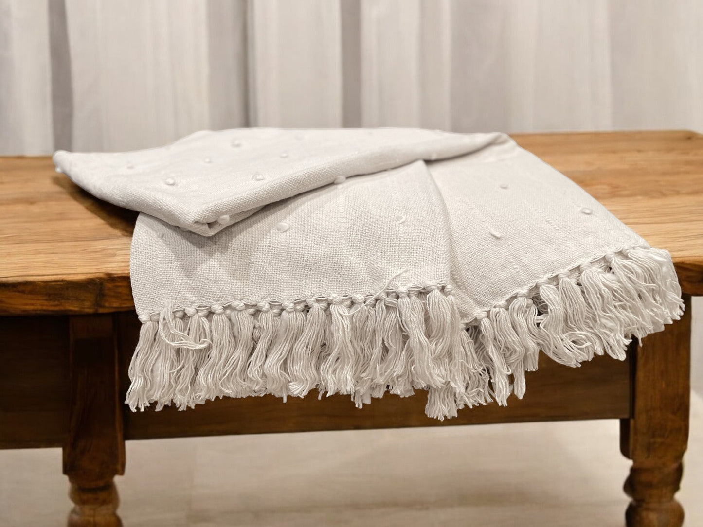 Hand Woven Ivory Throw Blanket - Elegant Wool Blanket 2024