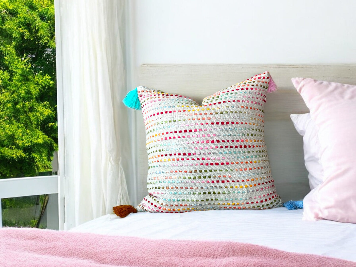 Woven Rainbow Speckled Cotton Pillow Cover - Delightful Cushion Cover