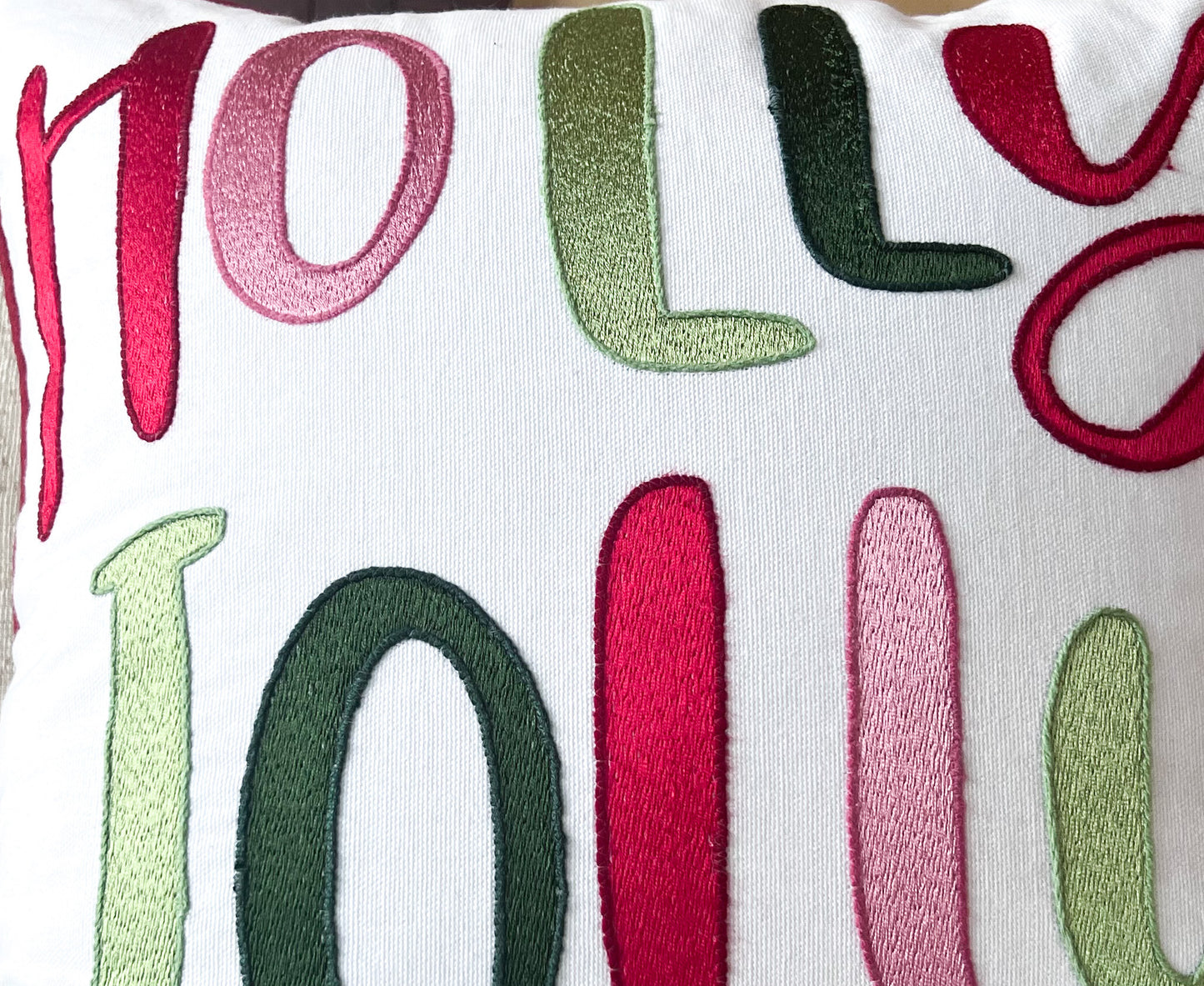 Holly Jolly Embroidered Christmas Themed Pillow