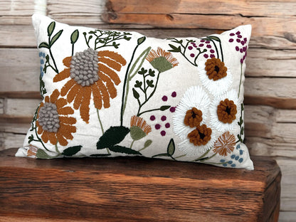 Embroidered Fall Floral Neutral Sham Throw Pillow