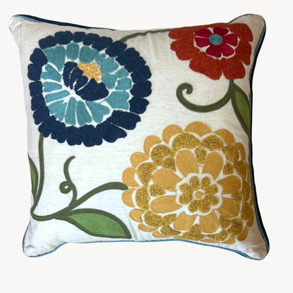 Floral Embroidered Throw Pillow - Home Decor Cushion 2024