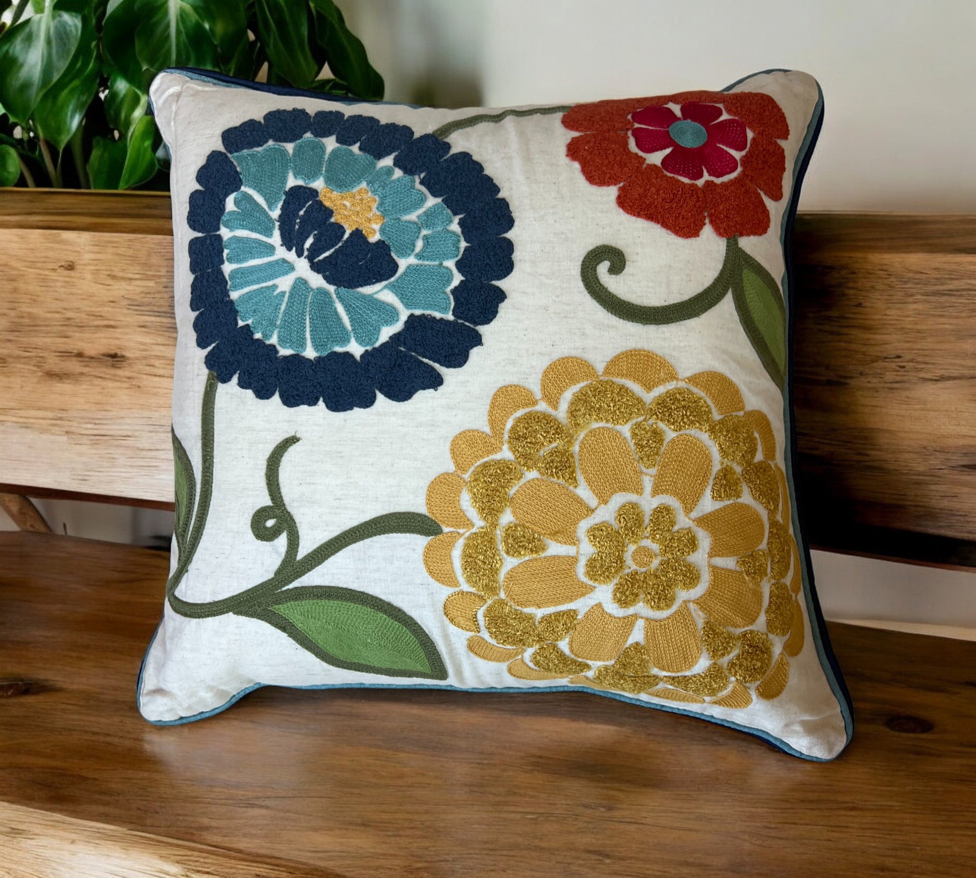 Floral Embroidered Throw Pillow - Home Decor Cushion 2024