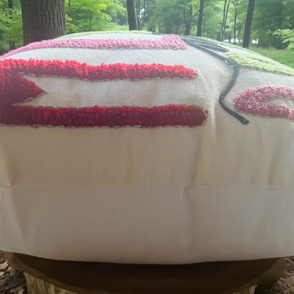 Merry and Bright Embroidered Christmas Themed Pillow