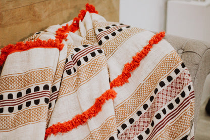 Handwoven Cotton Boho Throw Blanket with Tassels – Artisan Made