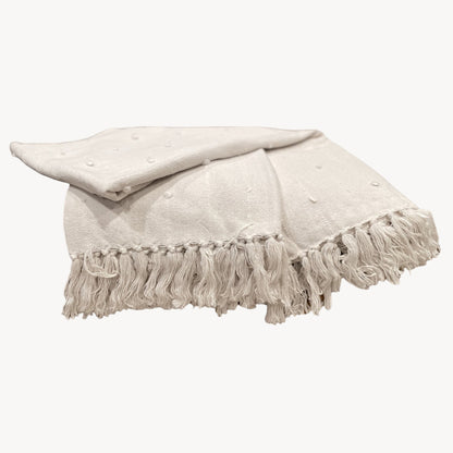 Hand Woven Ivory Throw Blanket - Elegant Wool Blanket 2024