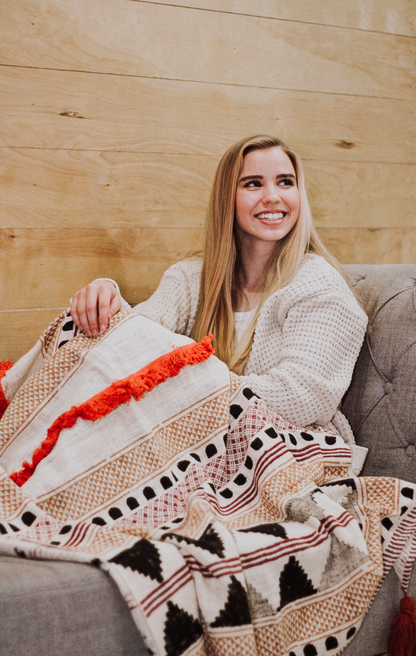 Handwoven Cotton Boho Throw Blanket with Tassels – Artisan Made