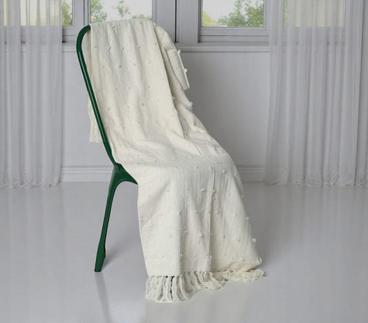 Hand Woven Ivory Throw Blanket