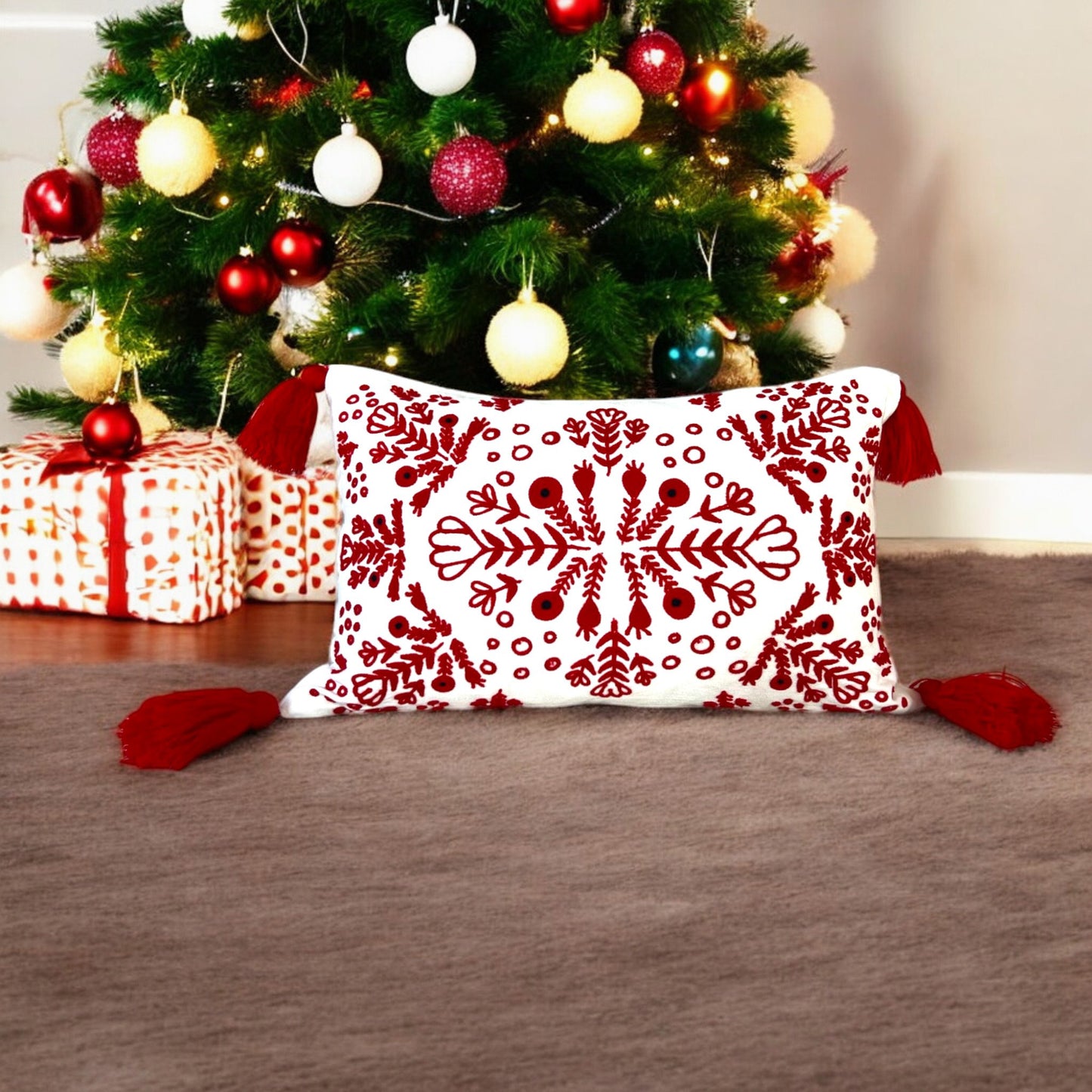 Festive Embroidered Throw Pillow